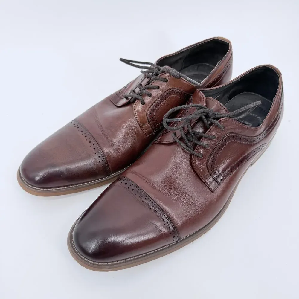 Stacy‎ Adams Dickinson Mens Leather Shoes CapToe Oxford Cognac 10.5M 25066-221